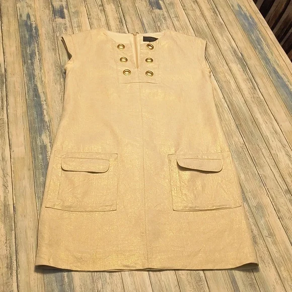 j crew brown linen dress V-neck Popover Dress In Linen For Women